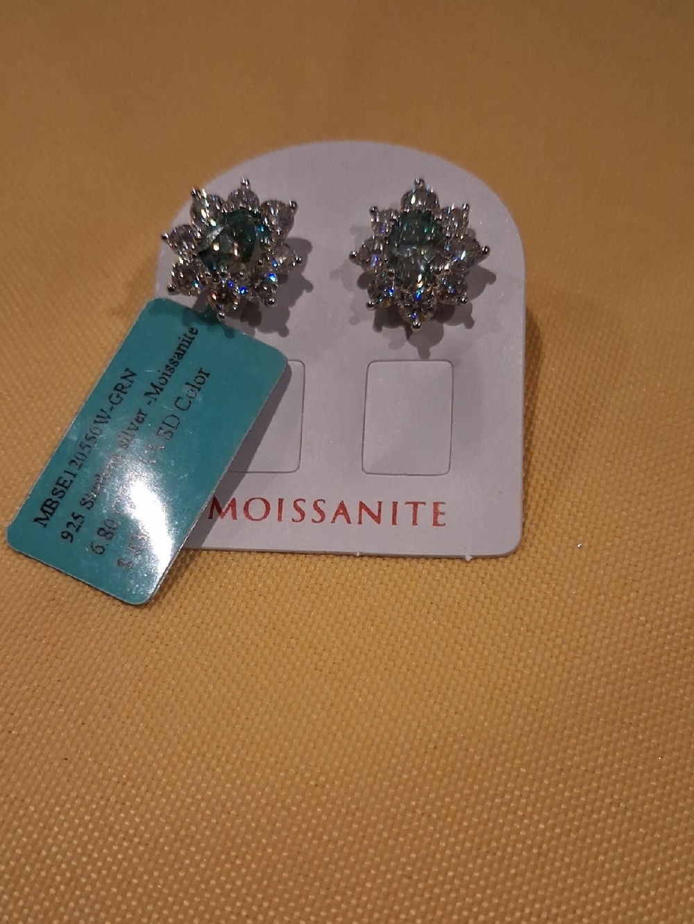 Sterling Silver Moissanite Green Floral Halo Stud Earrings